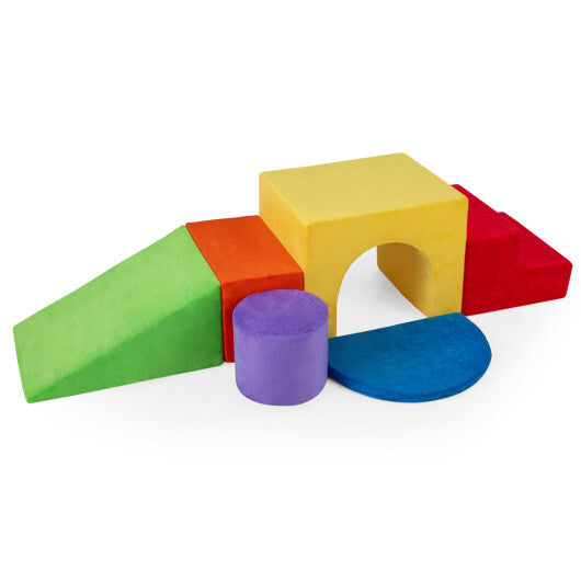 6 Pieces Foam Climbing Blocks for Kids with Slide and Tunnel-Gray W2B