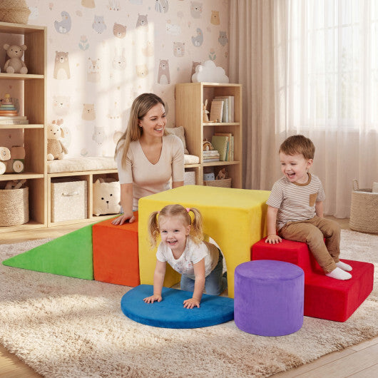 6 Pieces Foam Climbing Blocks for Kids with Slide and Tunnel-Gray W2B