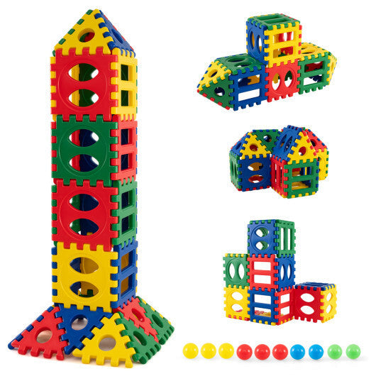32-Piece Oversized Waffle Block Set with 10 Ocean Balls Easy-to-Use Grid Building Toys W2B