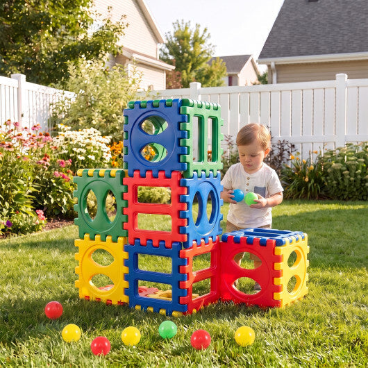 32-Piece Oversized Waffle Block Set with 10 Ocean Balls Easy-to-Use Grid Building Toys W2B