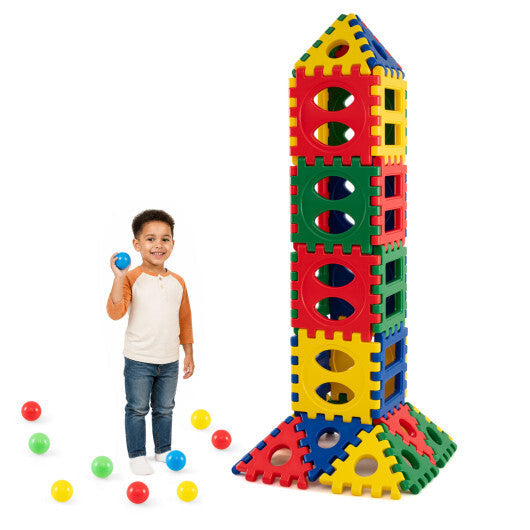 32-Piece Oversized Waffle Block Set with 10 Ocean Balls Easy-to-Use Grid Building Toys W2B