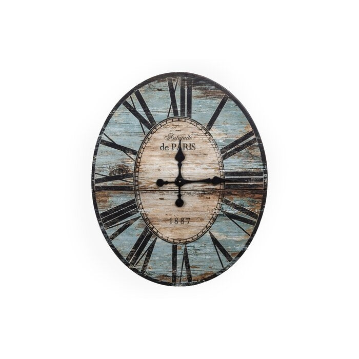 Turquoise Oversized Distressed Paris Wood Wall Clock FastFurnishings