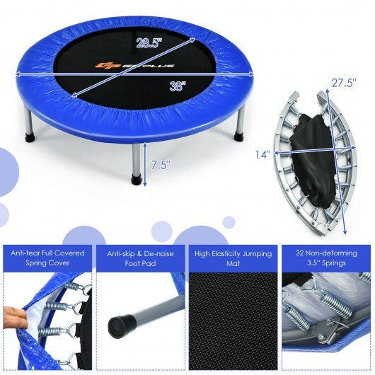 38 Inch Mini Folding Trampoline Portable Leisure Fitness Backboard-Blue W2B