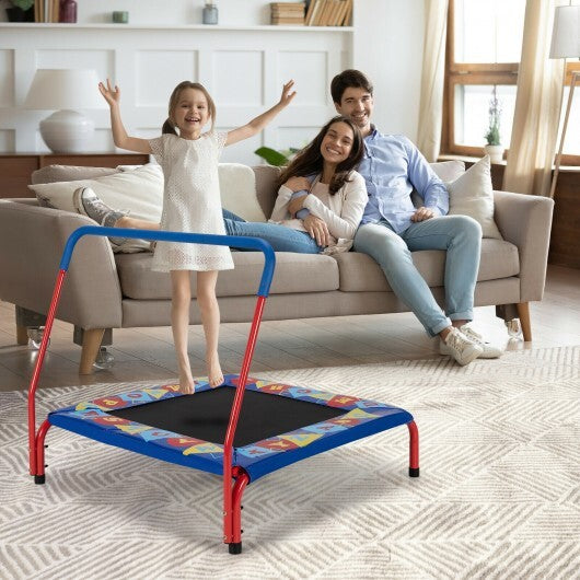 36 Inch Kids Indoor Outdoor Square Trampoline with Foamed Handrail-Blue W2B