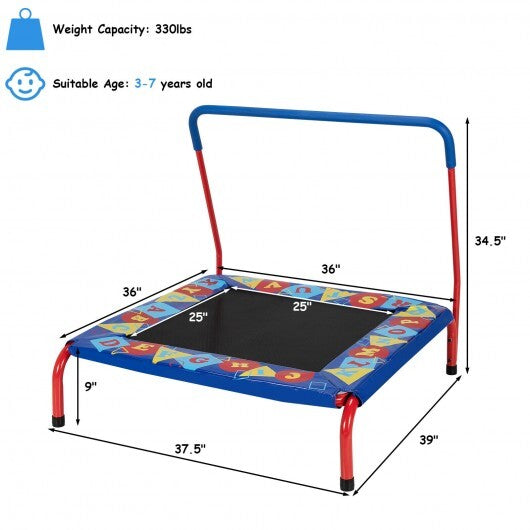 36 Inch Kids Indoor Outdoor Square Trampoline with Foamed Handrail-Blue W2B