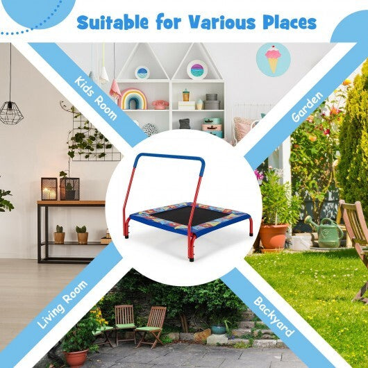 36 Inch Kids Indoor Outdoor Square Trampoline with Foamed Handrail-Blue W2B
