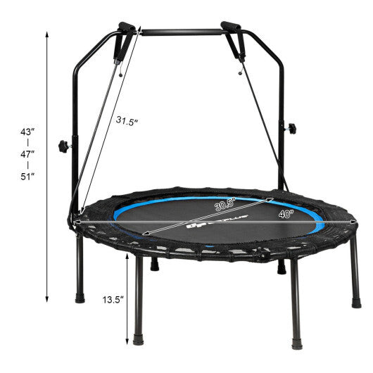 40 Inch Foldable Fitness Rebounder with Resistance Bands Adjustable Home-Blue W2B