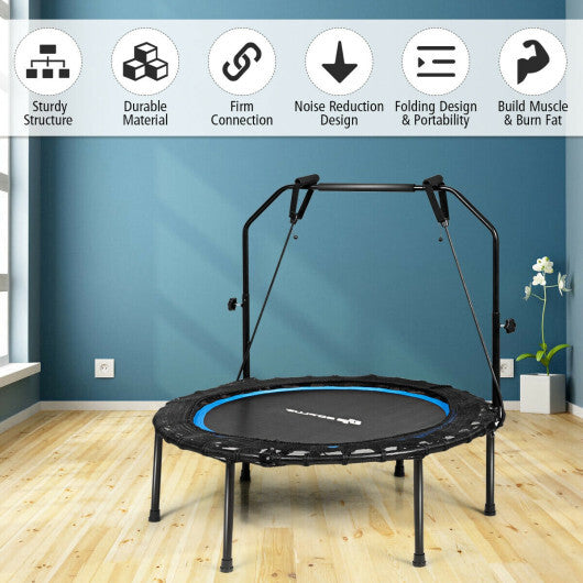 40 Inch Foldable Fitness Rebounder with Resistance Bands Adjustable Home-Blue W2B