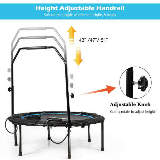 40 Inch Foldable Fitness Rebounder with Resistance Bands Adjustable Home-Blue W2B