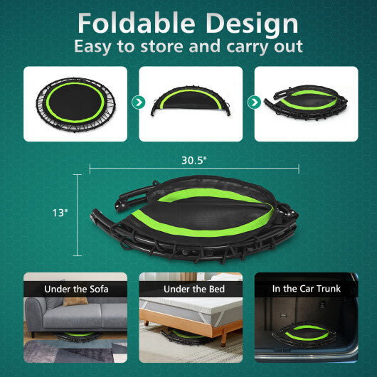 40 Inch Foldable Fitness Rebounder with Resistance Bands Adjustable Home-Blue W2B