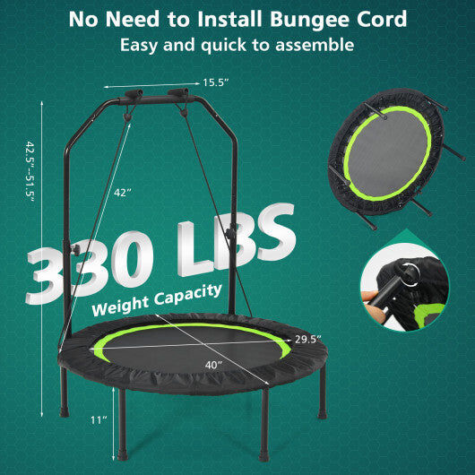 40 Inch Foldable Fitness Rebounder with Resistance Bands Adjustable Home-Blue W2B