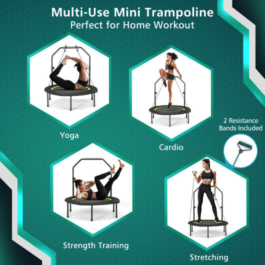 40 Inch Foldable Fitness Rebounder with Resistance Bands Adjustable Home-Blue W2B