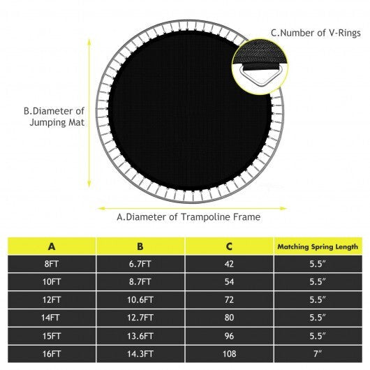 High-Elastic PP Replacement Jumping Mat-15 ft - Color: Black - Size: 15 ft W2B