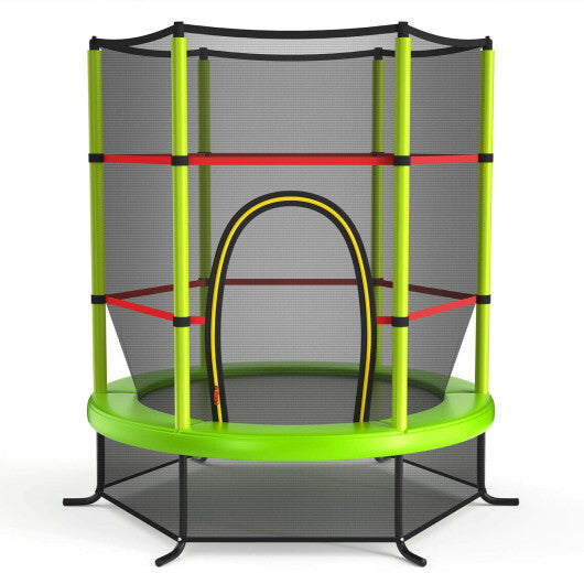 55 Inch Kids Recreational Trampoline Bouncing Jumping Mat with Enclosure Net-Green - Color: Green W2B