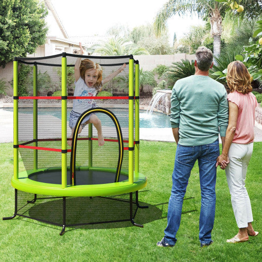 55 Inch Kids Recreational Trampoline Bouncing Jumping Mat with Enclosure Net-Green - Color: Green W2B