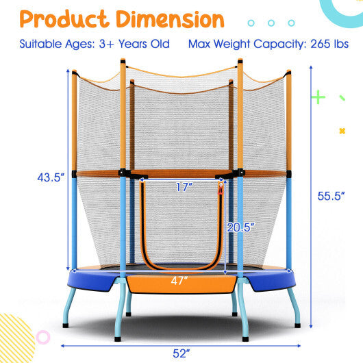 48 Inch Toddler Trampoline with Safety Enclosure Net-Orange W2B