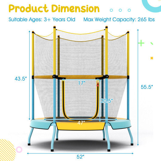 48 Inch Toddler Trampoline with Safety Enclosure Net-Orange W2B