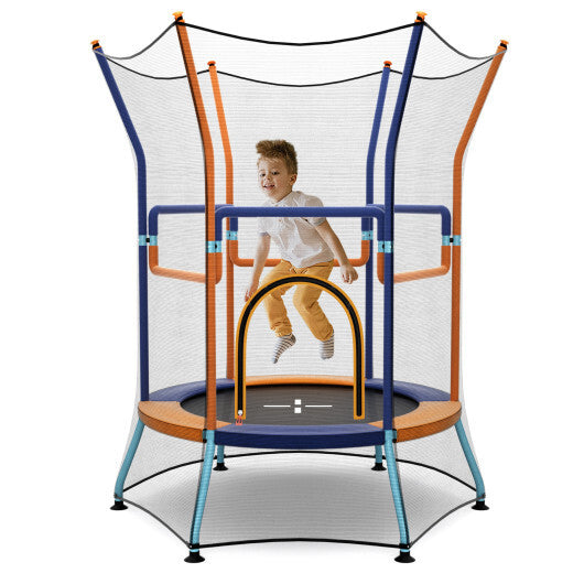 Mini Trampoline for Kids with Safety Enclosure Net and Foam Handles-Orange W2B