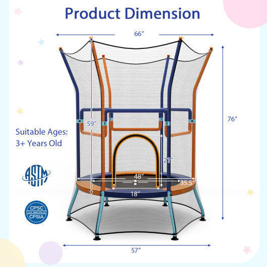 Mini Trampoline for Kids with Safety Enclosure Net and Foam Handles-Orange W2B