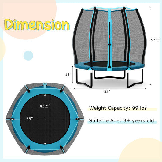 55 Inch Trampoline for Kids Toddler Mini Trampoline with Safety Enclosure Net-Blue W2B