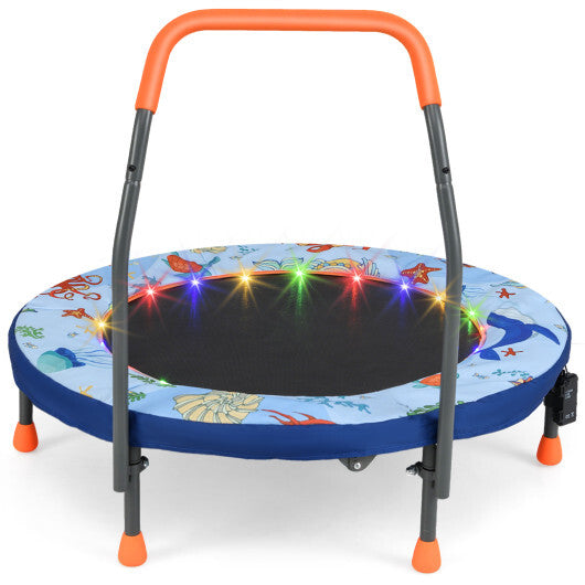 Mini Trampoline Folding Small Rebounder for Kids with Lights-Blue W2B