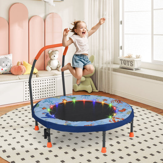 Mini Trampoline Folding Small Rebounder for Kids with Lights-Blue W2B