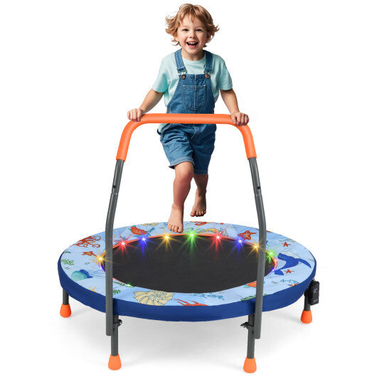 Mini Trampoline Folding Small Rebounder for Kids with Lights-Blue W2B