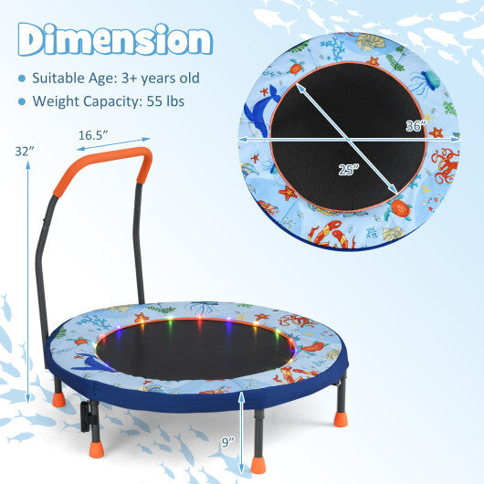 Mini Trampoline Folding Small Rebounder for Kids with Lights-Blue W2B