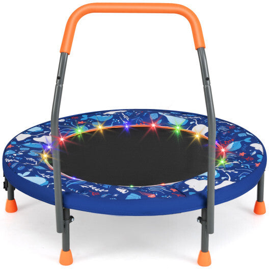 Mini Trampoline Folding Small Rebounder for Kids with Lights-Blue W2B