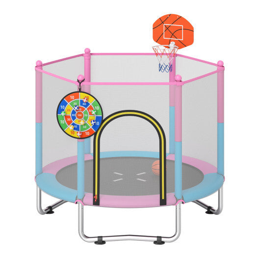60 inch Kids Trampoline Toddler Recreational Trampoline with Basketball Hoop-Macaron W2B