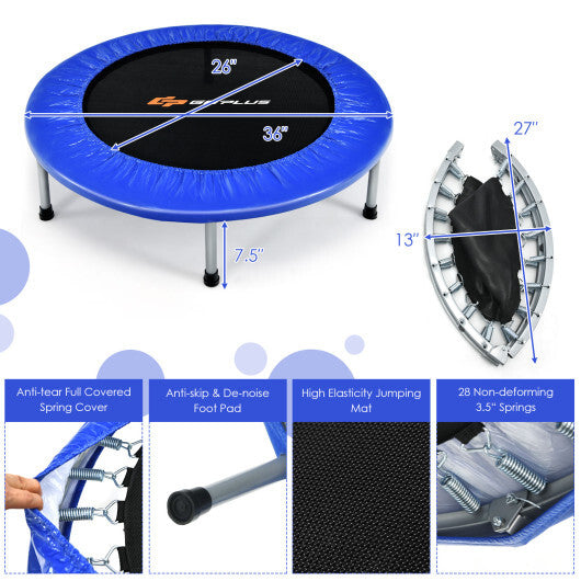 36 Inch Mini Folding Trampoline Portable Recreational Fitness Rebounder-Silver W2B