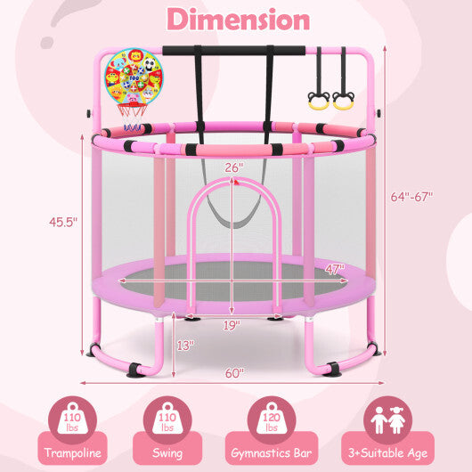 60 inch 6-in-1 Kids Toddler Trampoline with Gymnastics Bar-Purple W2B