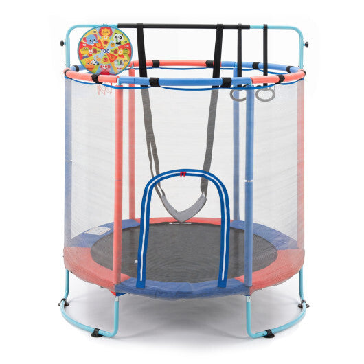 55" Trampoline for Kids with Adjustable Gymnastics Bar and Basketball Hoop for 3+-Yellow W2B