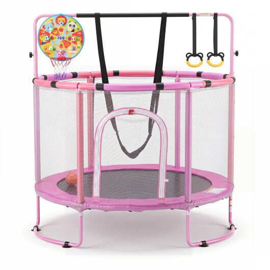 55" Trampoline for Kids with Adjustable Gymnastics Bar and Basketball Hoop for 3+-Yellow W2B