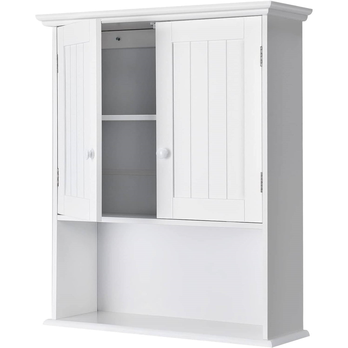 Bathroom Wall Mount Medicine Cabinet with Open Storage Shelf in White FastFurnishings
