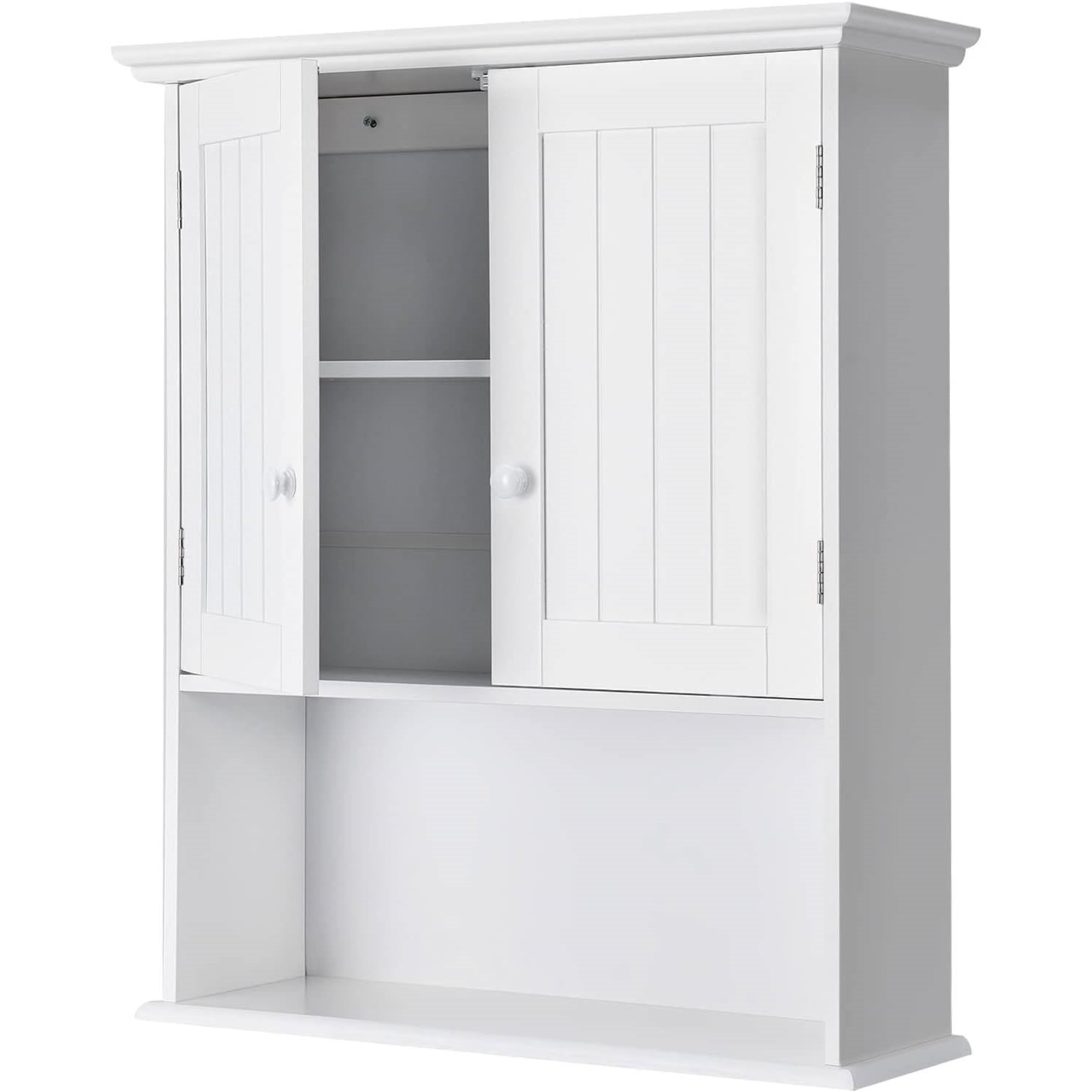 Bathroom Wall Mount Medicine Cabinet with Open Storage Shelf in White FastFurnishings