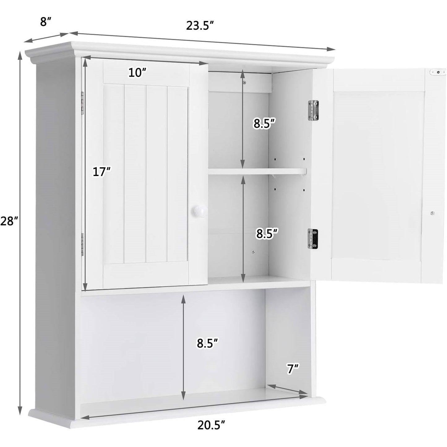 Bathroom Wall Mount Medicine Cabinet with Open Storage Shelf in White FastFurnishings