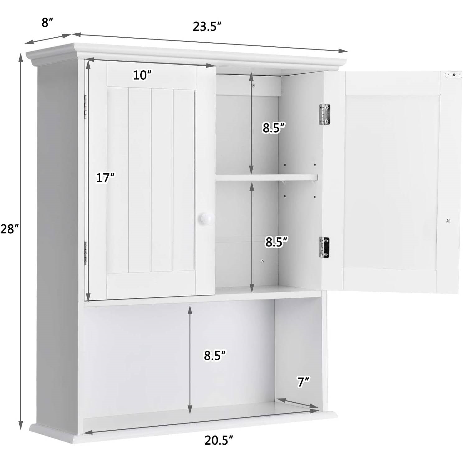Bathroom Wall Mount Medicine Cabinet with Open Storage Shelf in White FastFurnishings