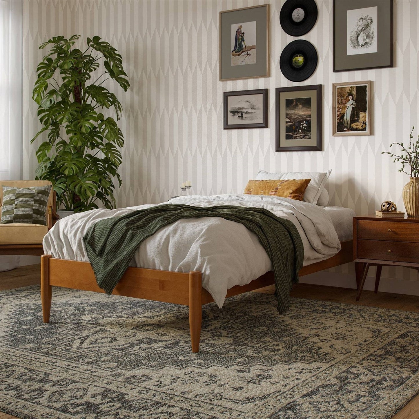 Twin size Solid Hardwood Platform Bed Frame in Natural Wood Finish FastFurnishings