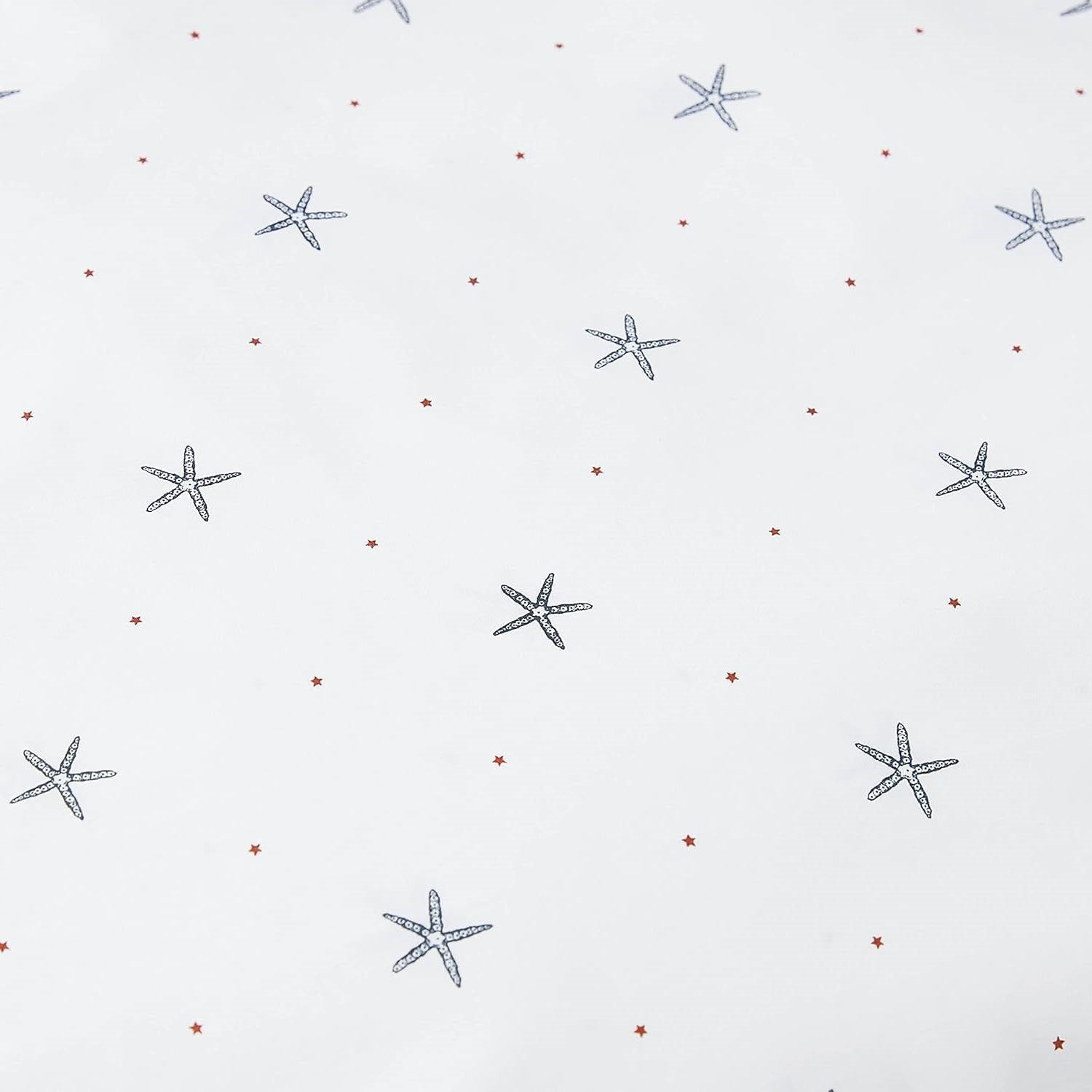 Twin size Coastal Beach Starfish White Navy Red 100-Percent Cotton Sheet Set FastFurnishings