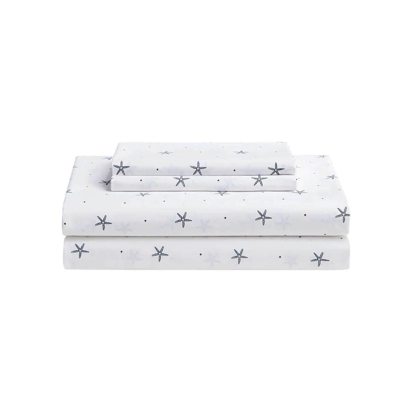 Twin size Coastal Beach Starfish White Navy Red 100-Percent Cotton Sheet Set FastFurnishings