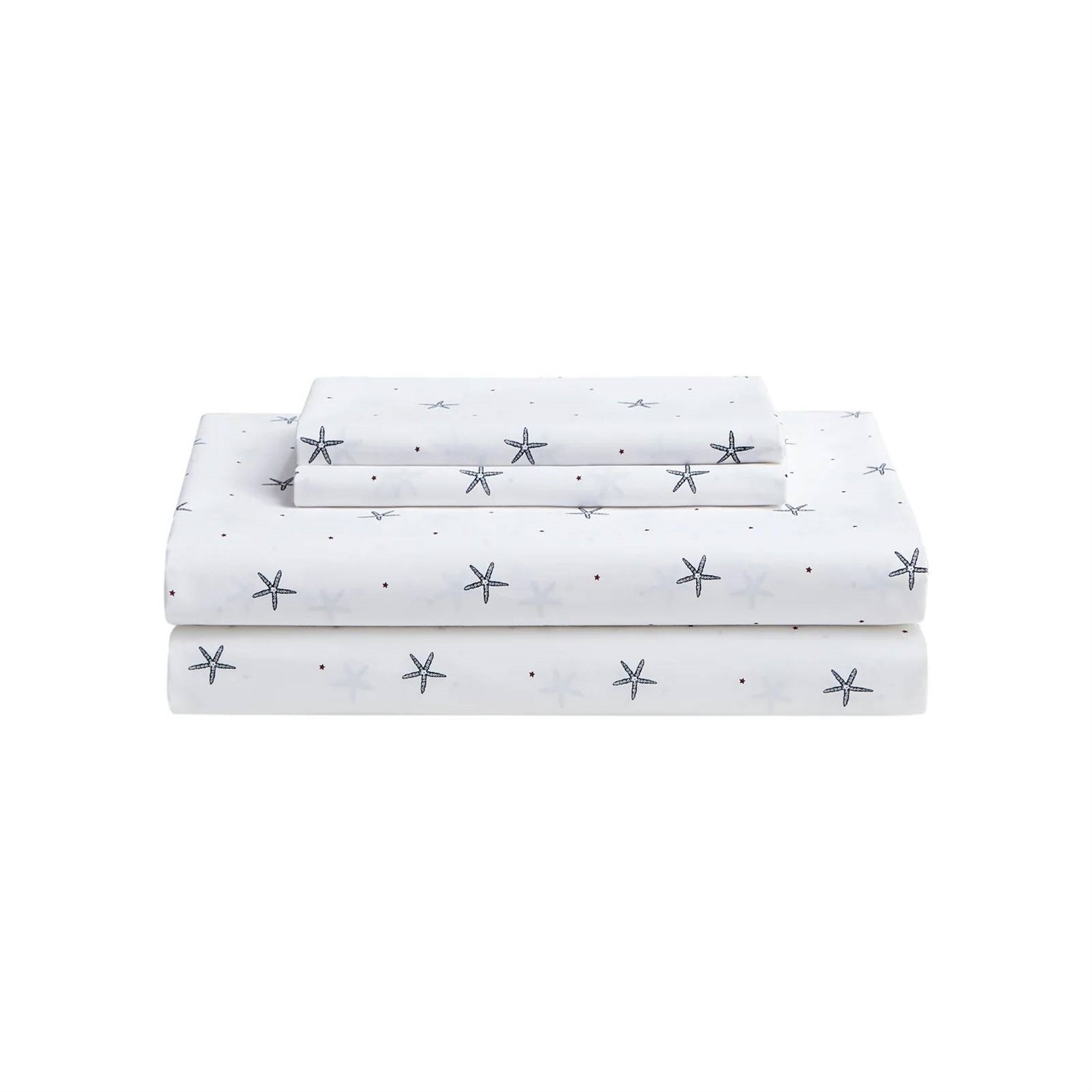 Twin size Coastal Beach Starfish White Navy Red 100-Percent Cotton Sheet Set FastFurnishings
