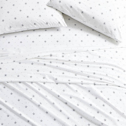 Twin size Coastal Beach Starfish White Navy Red 100-Percent Cotton Sheet Set FastFurnishings