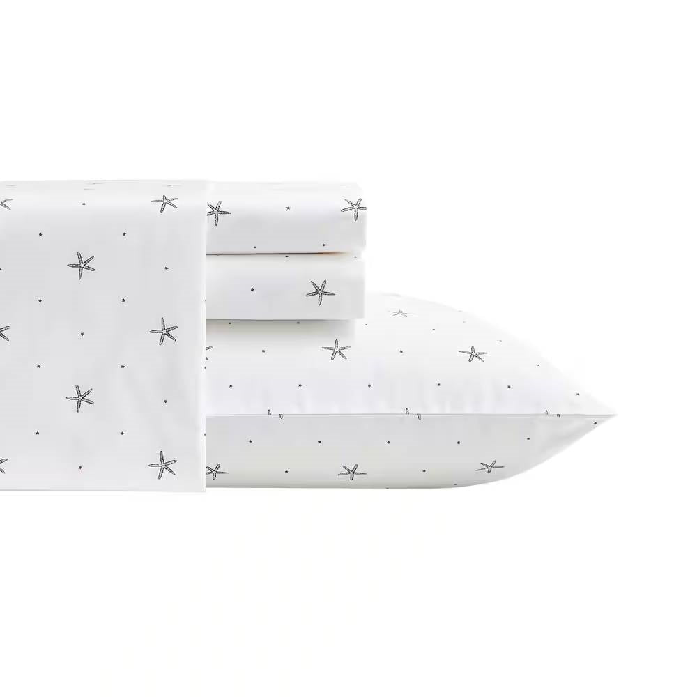 Twin size Coastal Beach Starfish White Navy Red 100-Percent Cotton Sheet Set FastFurnishings