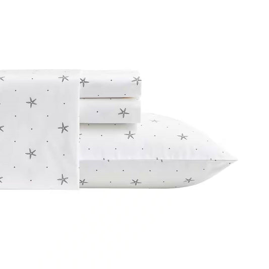 Twin size Coastal Beach Starfish White Navy Red 100-Percent Cotton Sheet Set FastFurnishings