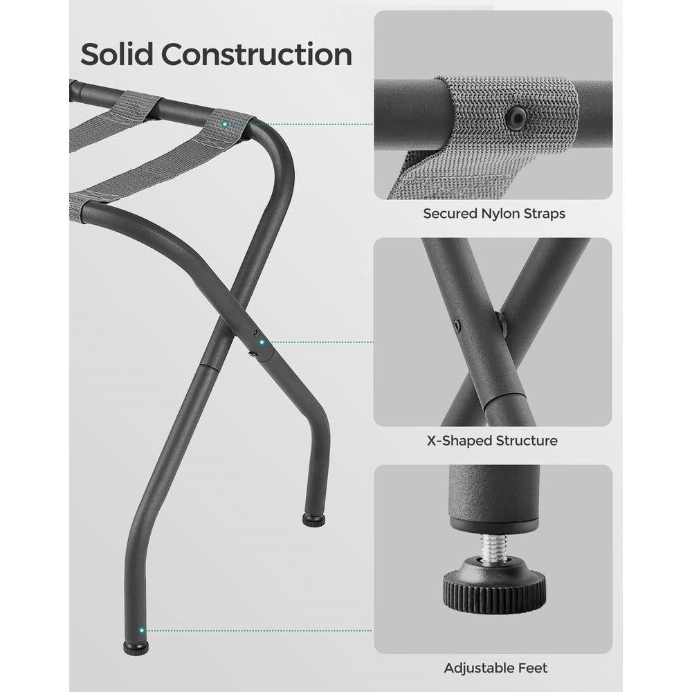 Set of 2 - Sturdy Grey Metal Folding Luggage Rack FastFurnishings