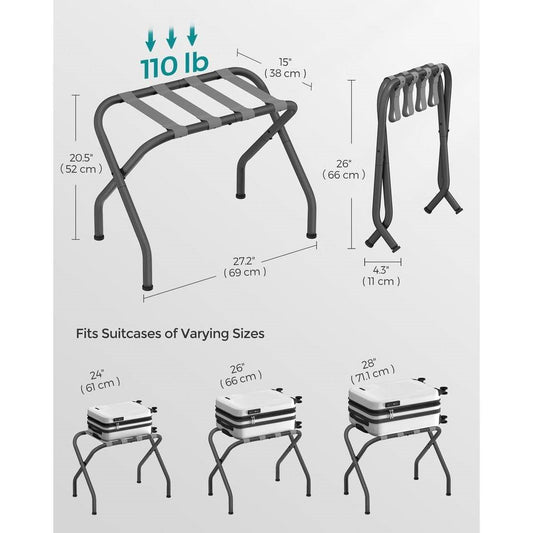 Set of 2 - Sturdy Grey Metal Folding Luggage Rack FastFurnishings