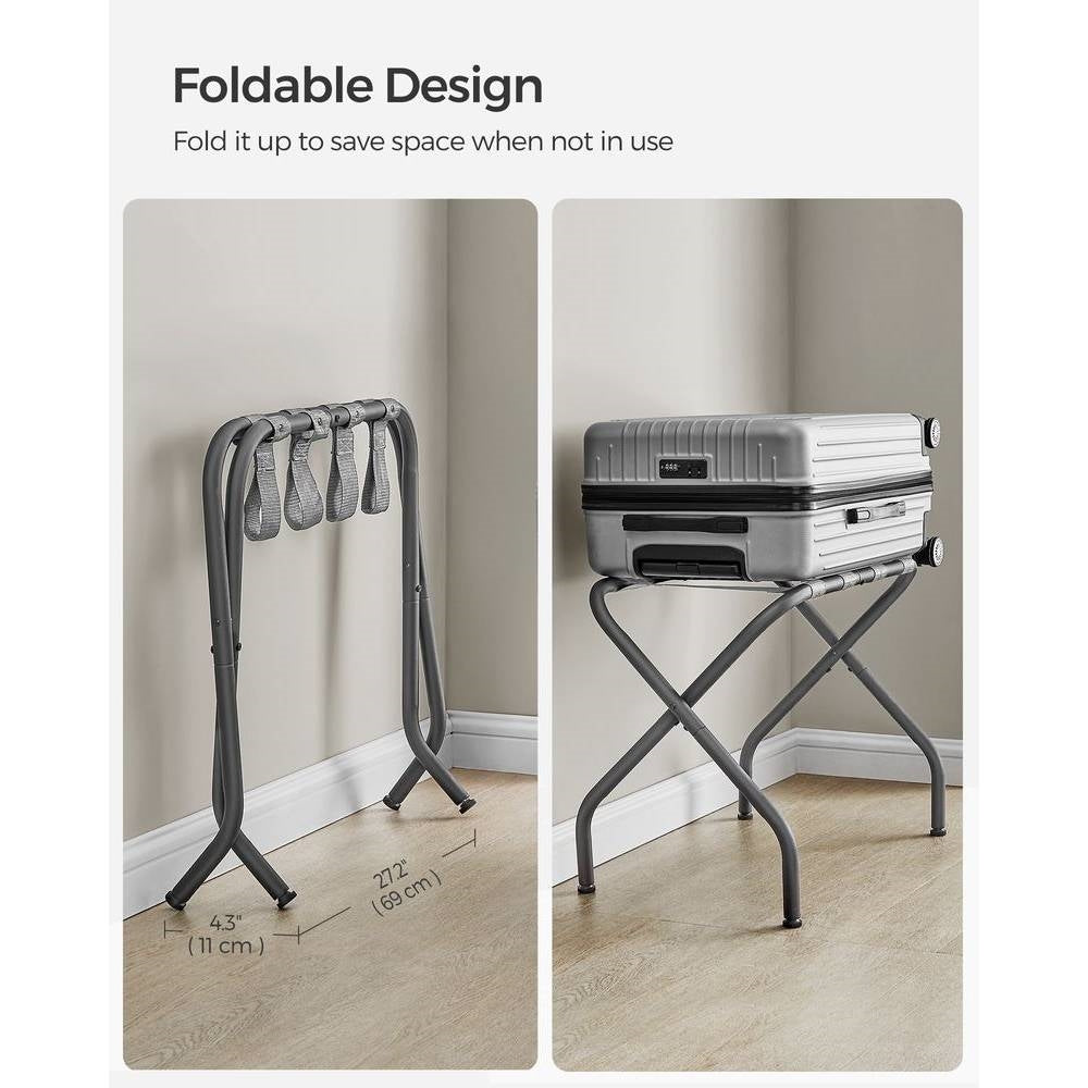 Set of 2 - Sturdy Grey Metal Folding Luggage Rack FastFurnishings