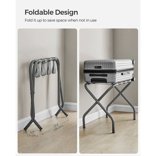 Set of 2 - Sturdy Grey Metal Folding Luggage Rack FastFurnishings