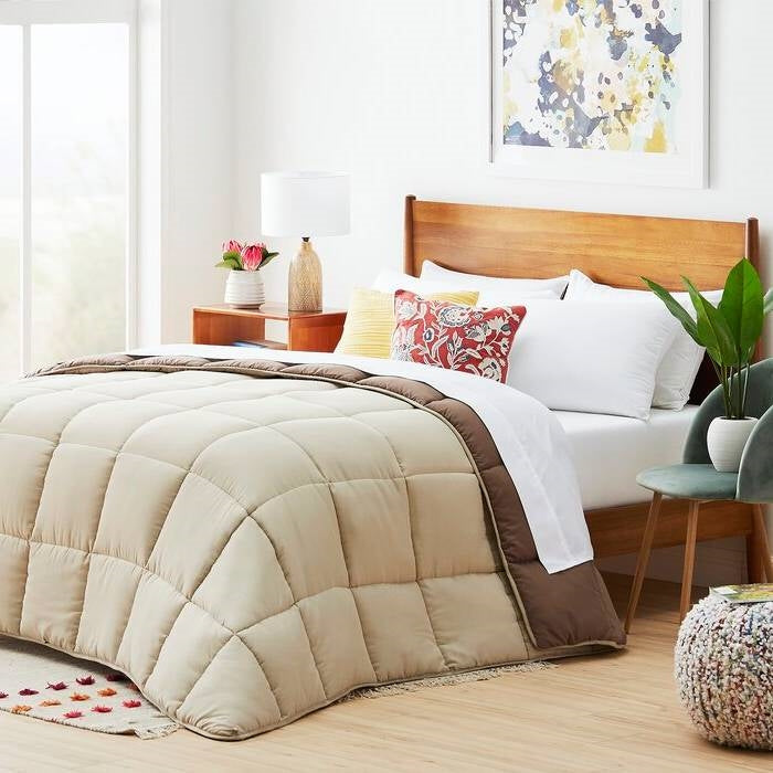 Twin All Seasons Beige/Brown Reversible Polyester Down Alternative Comforter FastFurnishings